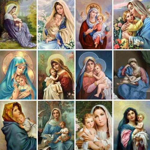 HUACAN Full Square 5d Diamond Painting Portrait DIY Diamond Embroidery Religious Mosaic Cross Stitch Woman Home Decor