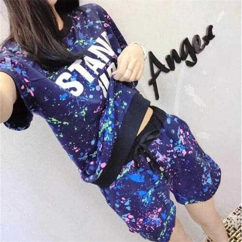 Summer Clothes Fashion Letter Print Short Sleeved T-shirt + Elastic Waist Shorts casual tracksuits women set