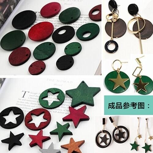 Hotteset Colorful Wood Beads Kawaii Geometry Round Hollow Out Stars Pentagon Geometric Simplify Wooden Beads Earring Necklace