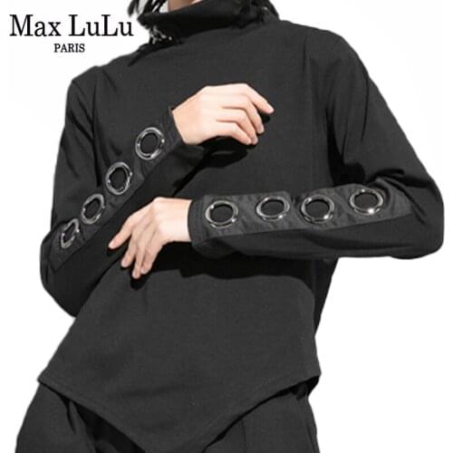 Max LuLu New Fashion British Style Womens Punk Loose Tee Shirts 2021 Winter Ladies Casual Black Tops Turtleneck Design Clothes