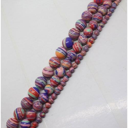 Mini. order is $7!4-12mm Pink Malachite Round Loose Beads 15"