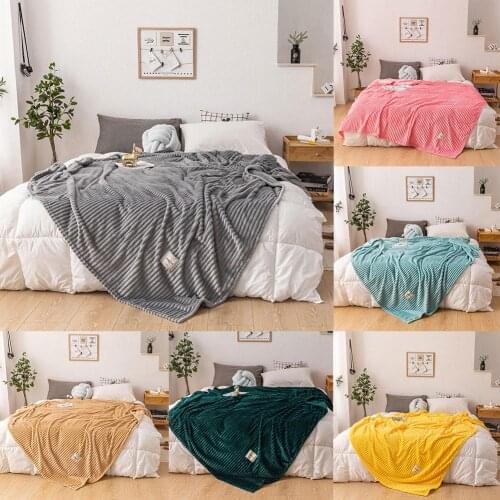 Super Soft Solid Quilted Flannel Blankets For Beds Striped Mink Throw Sofa Cover Bedspread Winter Warm Blankets Throw blanket