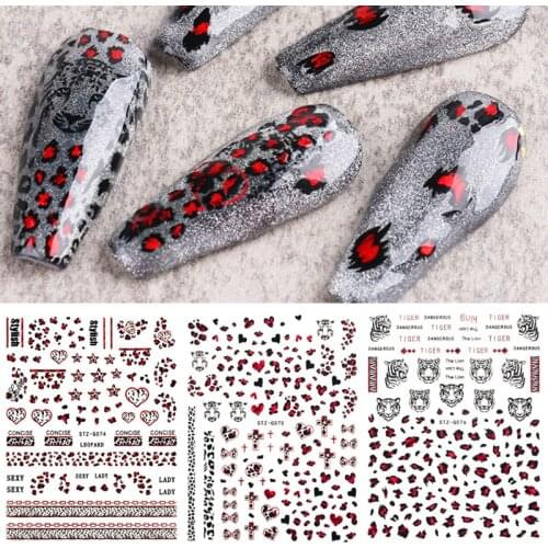 1PC Black Red Laser Rose Flower Nail Sticker Holographics Geometrics Heart Shape Adhesive Transfer Sticker Diy Nail Decoration