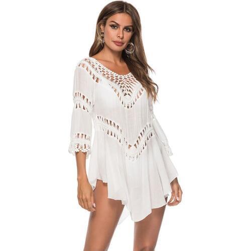 New Swimwear beach cover up women swimsuit Sexy Hollow bathing suit bikini cover up beach skirt Mesh Beach Dress Tunic Robe