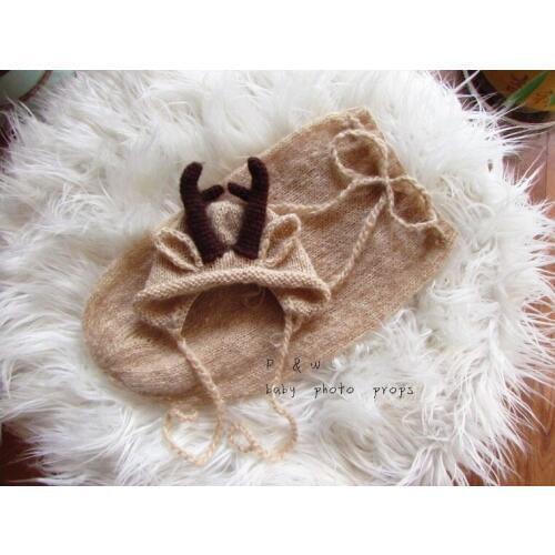 Newborn baby Crochet Mohair Deer Hat and Sleeping Bags Newborn Props Baby Sleep Sack Set Props
