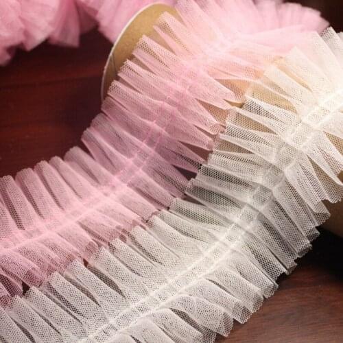 6 Yards Dense Ruffled Tulle trim Lolita Pleated Pink Fold Trim For DIY Sewing Costume Apparel Dolls dress Supply Crafts