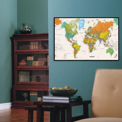 80*60cm The World Political Map Spray Vintage Wall Art Poster Canvas Painting Children School Supplies Living Room Home Decor