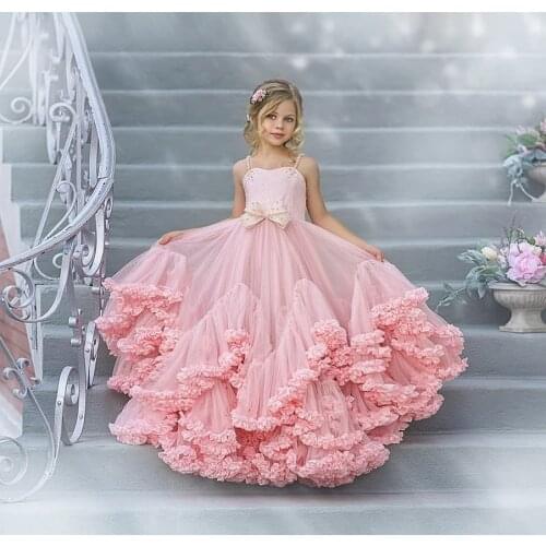 Pink Princess Ball Gowns Wedding Ruffle Dresses for Girls Party Flower Girl Dresses Sleeveless Prom dress