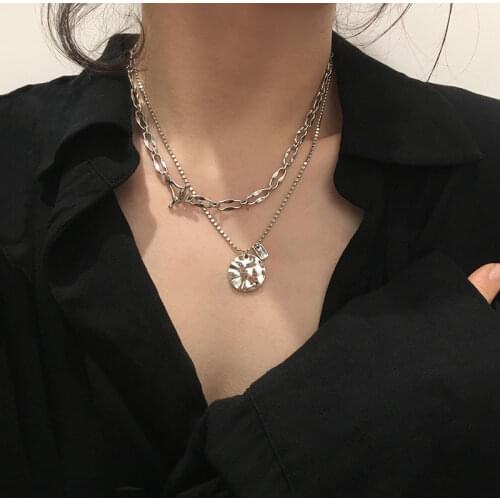 925 Sterling Silver Irregular Disc Pendant Necklace Vintage Bead Chain Thai Silver Necklaces Set For Women Men Couple S-N593