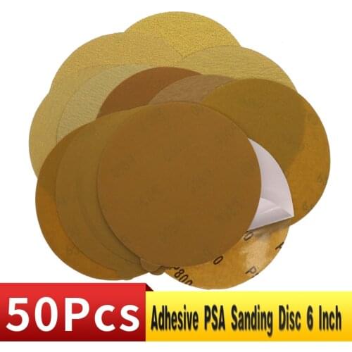 50PCS 6 Inch 150MM PSA Adhesive Sandpaper Sanding Discs 40 to 800 Grits Artificial Stone, Furniture and Wood Sanding Polishing