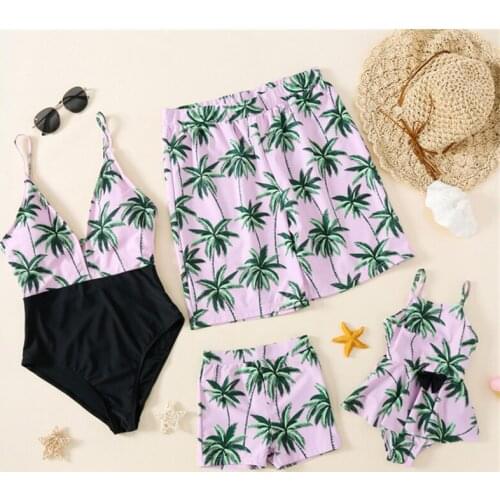 V Neck Ruffle One Piece Swimsuit Swimwear Family Matching Outfits Clothing Father Mother Baby Kid Girl Beach Pant Bikini Clothes