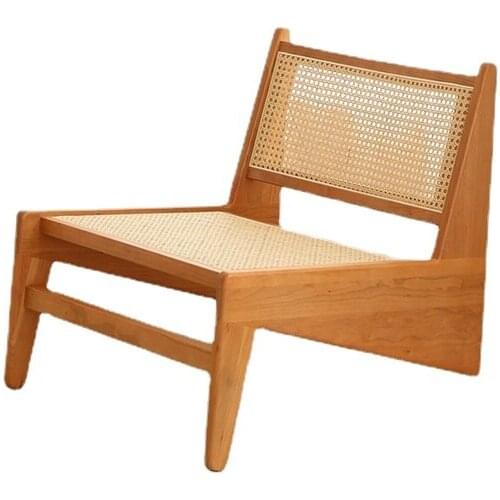 Japanese and Nordic Style Solid Wood Home Cherrywood Retro Rattan Chair Leisure Chair Creative Recliner