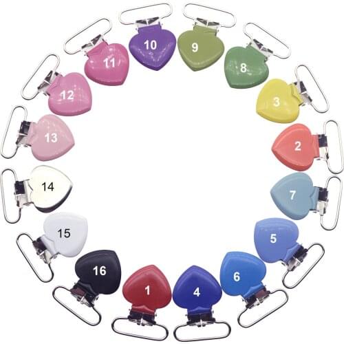SUTOYUEN 1'' 25mm Heart Metal Clips for Suspender Pacifier Clips Enamel Suspender Clip Plastic Teeth Dummy Toy Holder 32Pcs