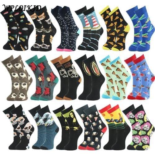 [WPLOIKJD]]Cute Animal Food Pattern Funny Men Socks Quality Casual Colorful Novelty Combed Cotton Hip Hop Calcetines Tide Sox