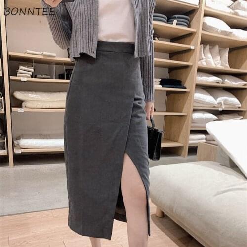Skirts Women Summer High Waist Slim Sexy Side-slit Elegant Female Faldas Office Lady All-match A-line Fashion Solid Korean Style