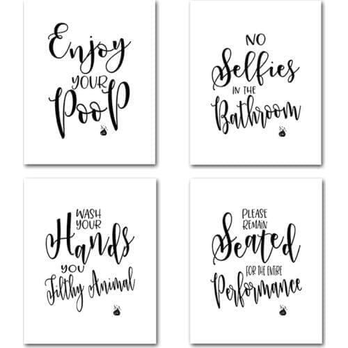 Funny Bathroom Sign Canvas Poster Wall Art Prints , No Selfies Enjoy Your Poop Please Remain Seated Toilet Signs Bathroom Decor