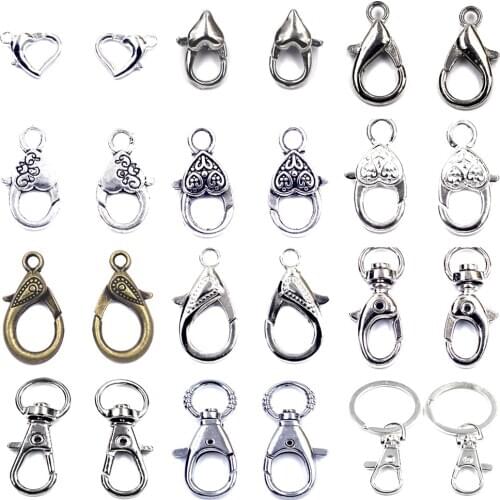 Lobster Clasps For Key Rings Key Chain Keyrings Zinc Metal Alloy Silver Tone Jewelry DIY Findings 21 Styles