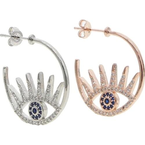 2020 new arrived cute lovey white blue cz evil eye charm cicle hoop earring rose Gold silver color lucky women delicate jewelry