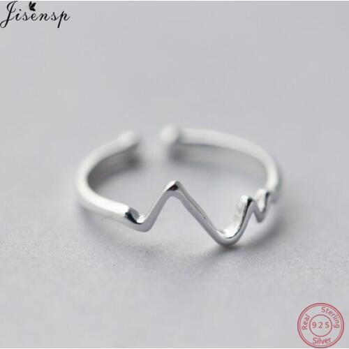 Jisensp 925 Sterling Silver Fashion Simple Heartbeat Ring for Women Creative Finger Rings Charm Jewelry Medical Symbol anillos