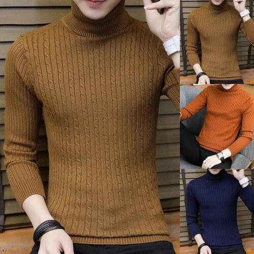 Winter Men Sweater Solid Pullovers Chic Men Turtleneck Long Sleeve Knitted Sweater Bottoming Top Fashion Men Quality Pullover