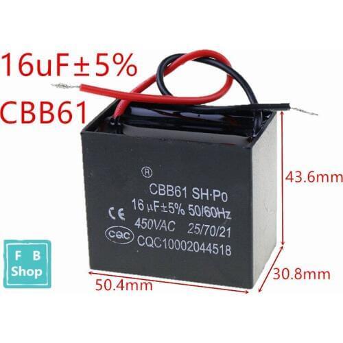 1pcs CBB61 16uF 450VAC starting capacitance AC Fan Capacitor CBB Motor Run Capacitor