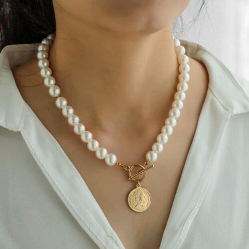 2020 New Fashion Jewelry Retro Style Beaded Coin OT Penetration Shape Buckle Charms Chain Choker Necklaces & Pendants For Women