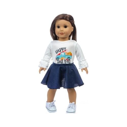 2021 New Pattern Cartoon Printed White T Casual Sports Suit Fit 18Inch American 43cm Baby Doll Clothes Accessories,Girls Toys