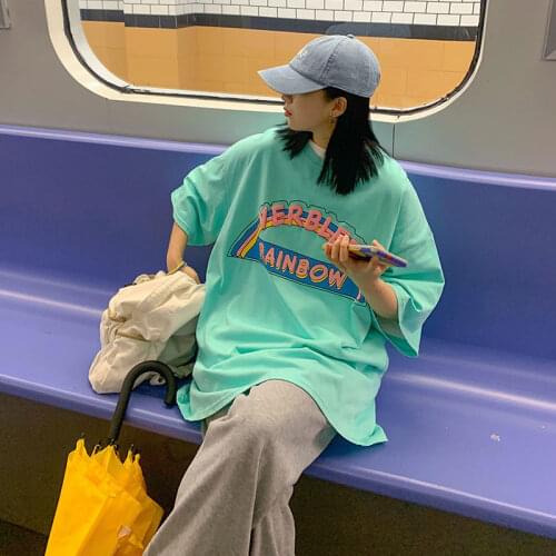 2021 Rainbow Tshirt Streetwear Summer Oversized T Shirt Women Harajuku Short Sleeves Tops Tee Hip Hop Tie Dyed Tshirt Funny D100