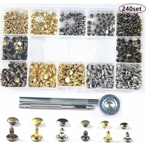 240sets Double Cap Rivets Metal Fixing Studs Craft Snap Fastener Press Button Repair Tools Kit for DIY Leather Belt Jeans Jacket