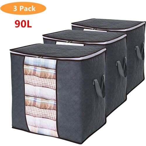 3pcs/set Clothes Organizer Comforters Blankets Storage Bag with Reinforced Handle Thick Fabric Foldable for Closet and Underbed