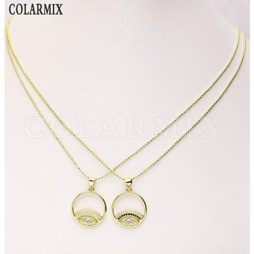6 Pcs Gold eyes style Round pendants necklace beaded chain simple jewelry necklace wholesale women jewelry gift 7340