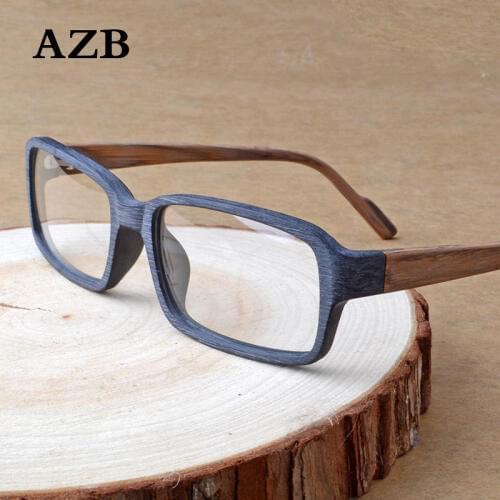 AZB Vintage/Retro Wood Optical Glasses Frame Square High Quality Myopia Prescription Eyeglasses Frame Women Men Oculos de grau