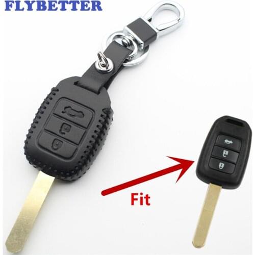 FLYBETTER Genuine Leather 3Button Remote Key Case Cover For Honda Fit/Vezel/XR-V/City/Odyssey Car Styling L405