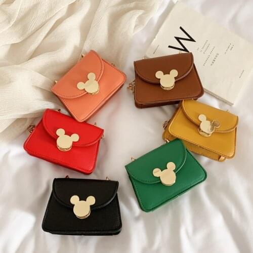 Disney cartoon Mickey lock childrens mini cute small square bag chain messenger bag Mickey Mouse leather lock coin purse