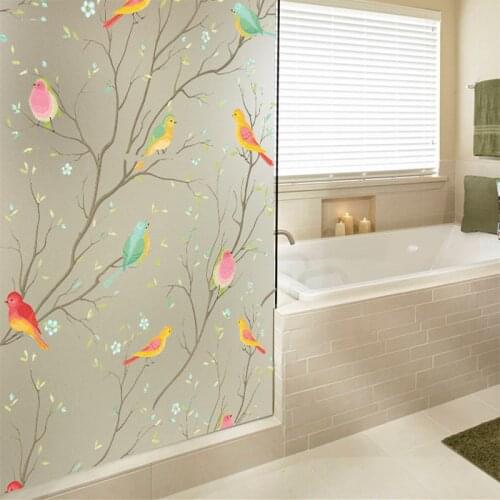 Birds and trees patterned electrostatic glue-free glass sticker film bathroom window door office opaque glass film