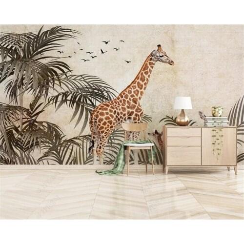 Custom Wallpaper photo Hand-painted Plant Tropical Rainforest giraffe Mural Living Room Bedroom Mural TV Background 3D Wallpaper