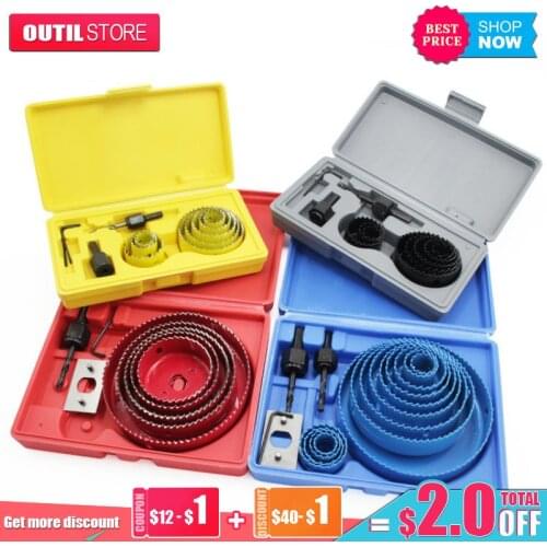 FGHGF HCS 19-127mm Hole Cutter Hole Saw Wood Metal Drilling Power Tool Core Drill Mandrels Bits Woodworking Cutting Set Kit