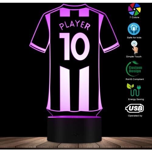 Personalised Football Jersey LED Night Lights Custom Your Name Your Number Table Lamp Light LED Acrylic Display Soccer Kit Light