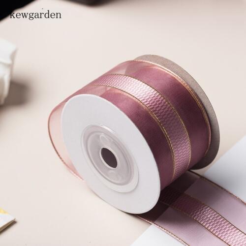 Kewgarden DIY Hair Bow Ribbons Accessories 38mm 1.5" Gold Edge Organza Ribbon Handmade Tape Packing Satin Riband 10 Yards