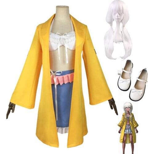 Killing Harmony Angie Yellow Coat Skirt Suits Uniform Shoes Wigs Halloween Anime Cosplay Danganronpa V3 Angie Yonaga Costumes