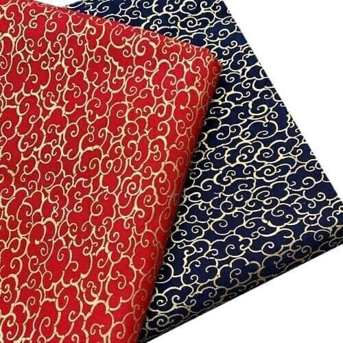 Red Navy Blue Japanese Bronzing Cotton Fabric Auspicious Clouds Cloth For Sewing Kimono Dolls & Bags Needlework Patchwork