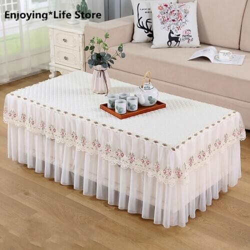 Lace Tablecloth Rectangular Table Cover for Wedding Party Hotel Pastoral Table Cloth with Skirt Bench Cover Teapoy Cover