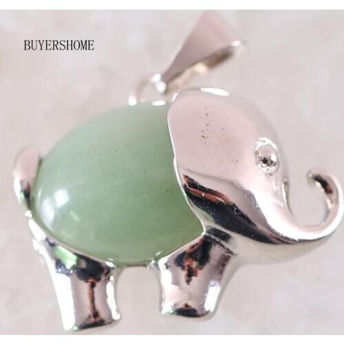 Pendant Necklace&Earrings Jewelry Set Natural Stone Bead Green Aventurine Elephant Jewelry Gift for Women1Set K360
