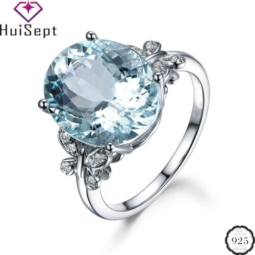 HuiSept Fashion Rings 925 Silver Jewelry Oval Shape Sapphire Zircon Gemstone Ring Accessories for Women Wedding Engagement Party