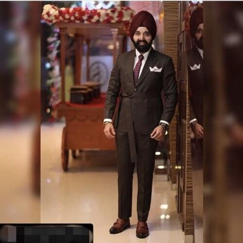 Fashion 2020 Long Sleeve Belt Man Suit Groom Men Suit Slim Fit Weave Bring Full Dress Suit Man Ternos Masculino