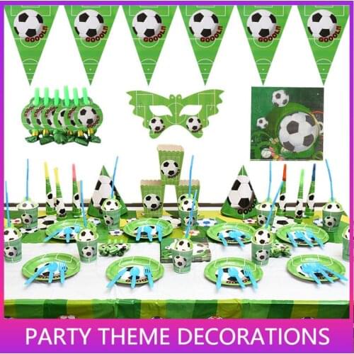 Soccer Party Sports Theme Children Birthday Disposable Dinnerware Set Includes Plates, Cups, Napkins, Tablecloth and Banner