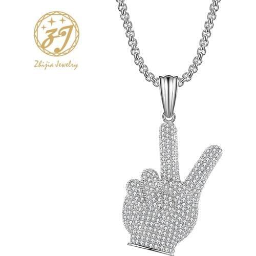 Zhijia New Trendy Crystal Rhinestone "OK" Gesture Pendant Necklace For Women Men Party Jewelry Gifts
