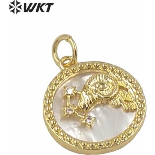MP168 Wholesale lady charming pendant handmade natural white pearl round coin 12 Constellations pendants for necklace gift