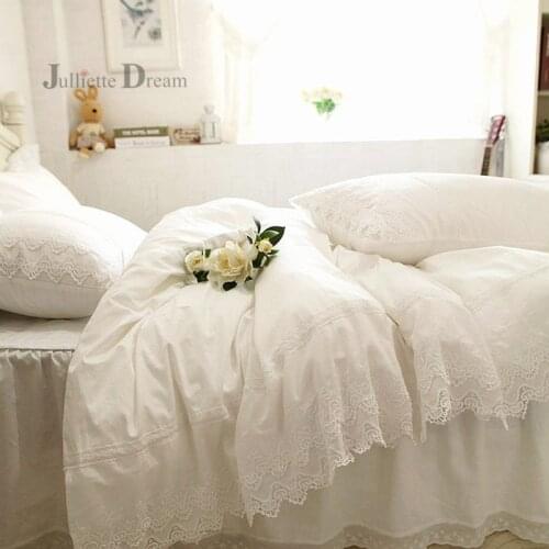 Super Luxury lace bedding set Embroidery layers ruffle duvet cover bed sheet bedspread bed skirt coverlets Wedding decorative