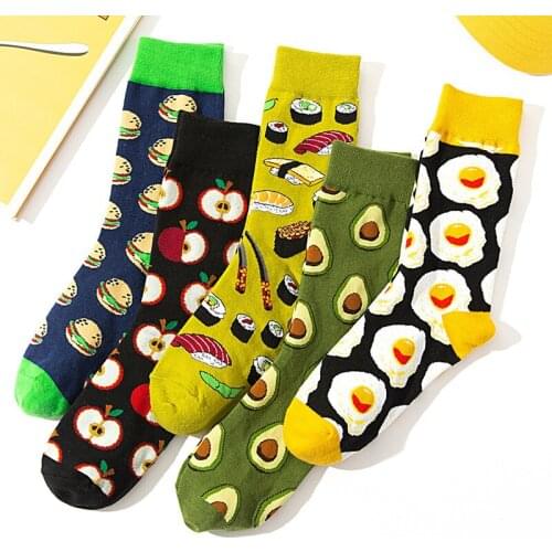 Cute Kawaii and Interesting Fruit Poached Egg Dessert Harajuku Colorful Personality Cotton Woman Girls and Female Socks 1 Pair